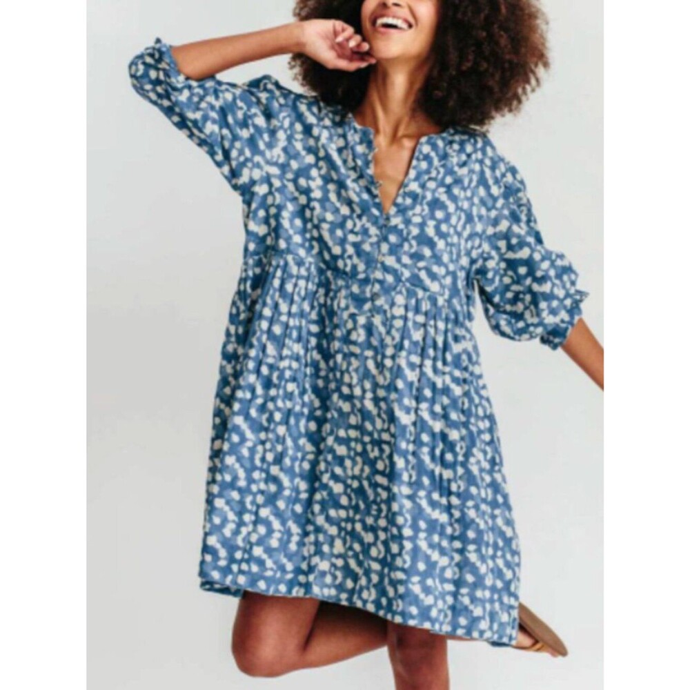 Mirth Anguilla Mini dress Blue indigo Womens Size Medium Boho Flowy